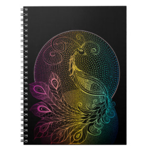 Carnet Illustration de paon Art nouveau coloré de minuit