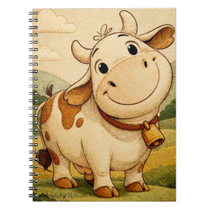 Carnet Illustration de vache souriante mignonne de ferme