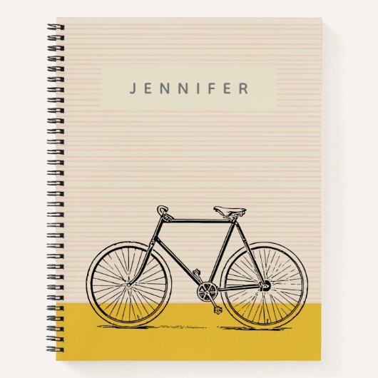 Carnet Illustration de vélo élégant Blush et Jaune Nom (Devant)