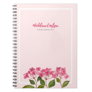Carnet Illustration d'hydrangeas roses en aquarelle