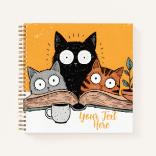 Carnet Illustration drôle de chats en lecture