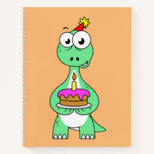 Carnet Illustration Du Brontosaurus Avec Gâteau D'Anniver