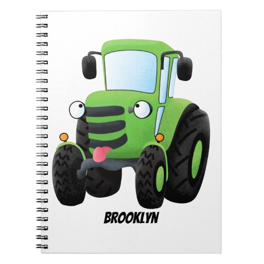Carnet Illustration du joli joyeux tracteur agricole vert (Devant)