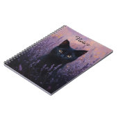 Carnet Illustration d'un chat noir dans un champ de lavan (Côté gauche)