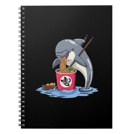 Carnet Illustration d'un dauphin mangeant des ramen (Devant)