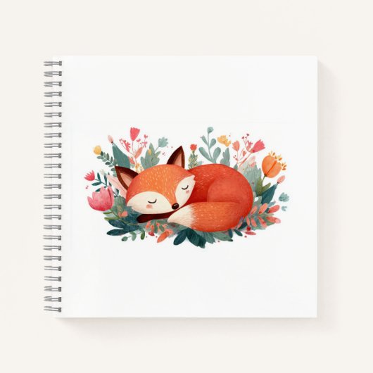 Carnet Illustration Florale Renard Endormi Mignon (Devant)