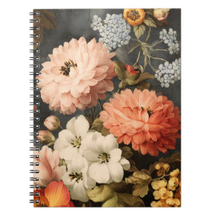 Carnet Illustration florale vintage avec fleurs mélangées