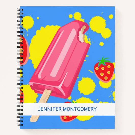 Carnet Illustration Fun Pink Popsicle and Strawberries (Devant)