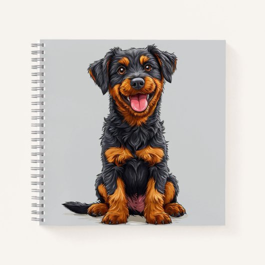 Carnet Illustration joyeuse d'un chien noir et feu (Devant)