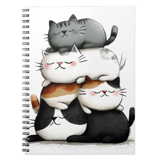 Carnet Illustration lunaire d'une pile de chats adorables (Devant)