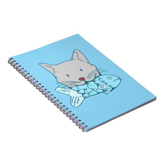 Carnet Illustration of a cat eating fish. (Côté Droit)