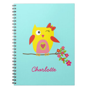 Carnet Illustration personnalisée de la chouette jaune ro
