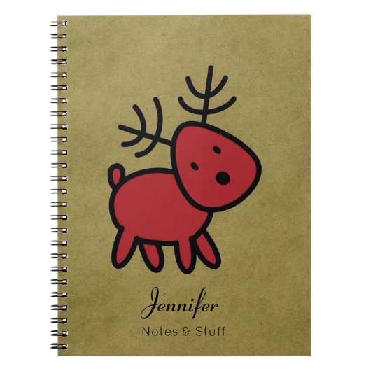 Carnet Illustration Red Christmas Reindeer personnalisée (Devant)