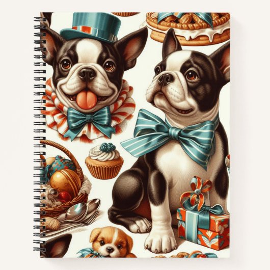 Carnet Illustration Retro Cute Boston Terrier (Devant)