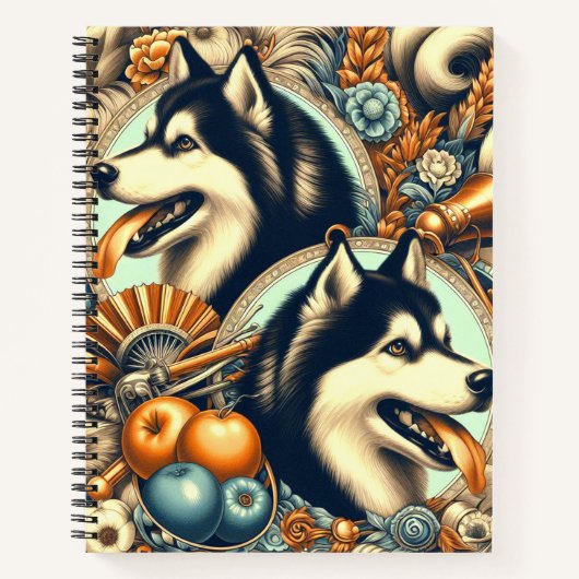 Carnet Illustration Retro Siberian Husky (Devant)