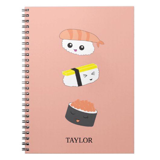 Carnet Illustration sushi Cute personnalisée (Devant)