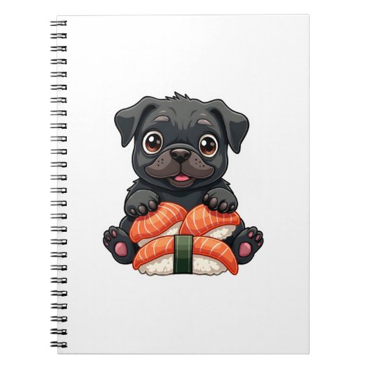 Carnet Illustration vectorielle de sushi de pug noir mign (Devant)