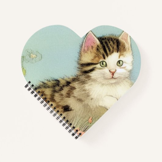 Carnet Illustration vintage de chat avec fleurs roses (Devant)
