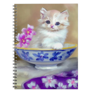 Carnet Illustration vintage de chaton blanc