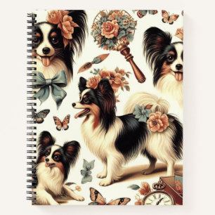 Carnet Illustration Vintage de chien Papillon