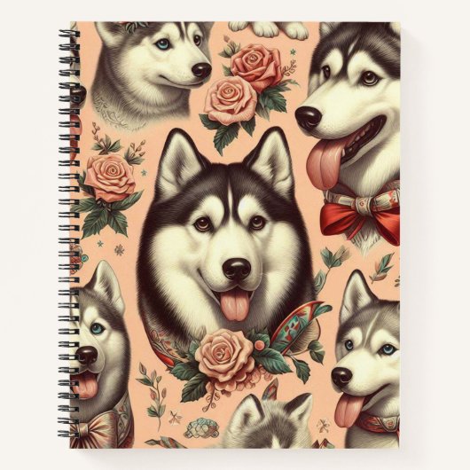 Carnet Illustration Vintage de Husky Sibérien (Devant)
