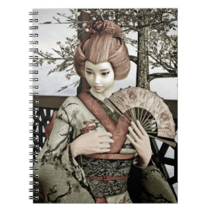 Carnet Illustration vintage d'un éventail de geisha en ki