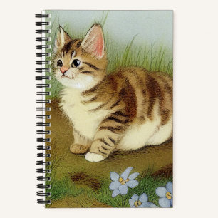 Carnet Illustration vintage Kitten avec fleurs