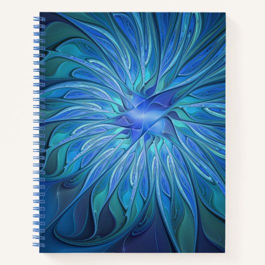 Carnet Imaginaire Fleur Bleue Motif, Art Fractal Abstrait (Devant)