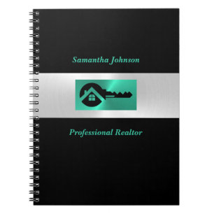 Carnet Immobilier Clé Noir et Turquoise Brillante de Luxe