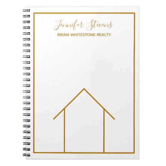Carnet Immobilier Maison Chic Or Blanc Personnalisé Realt (Devant)