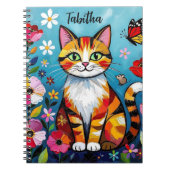 Carnet Impasto Cat, Flowers & Butterfly Personalized (Devant)