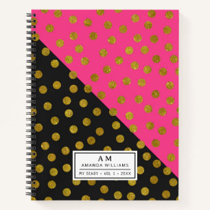 Carnet Impression à pois Rose Noir Paillettes dorées