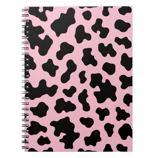 Carnet Impression cuir de vache noir et rose (Devant)
