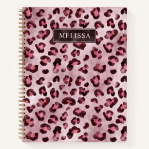 Carnet Impression d'animal Léopard Rose avec Faux Feuille