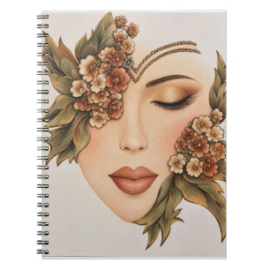 Carnet Impression d'art originale de femme florale terreu