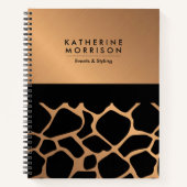 Carnet Impression de girafe noire et dorée (Devant)