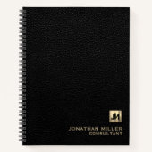 Carnet Impression en cuir noir avec Initiales Monogrammes (Devant)