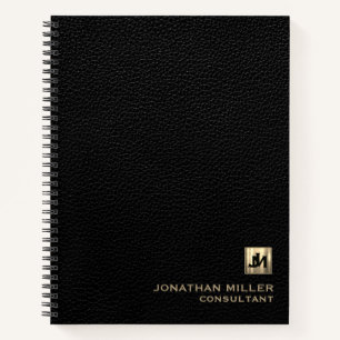 Carnet Impression en cuir noir avec Initiales Monogrammes