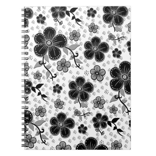 Carnet Impression florale noire et blanche (Devant)