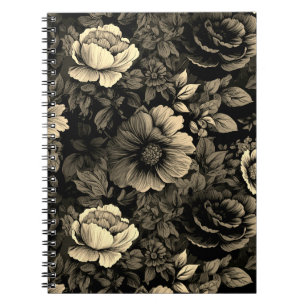 Carnet Impression florale vintage ton sépia