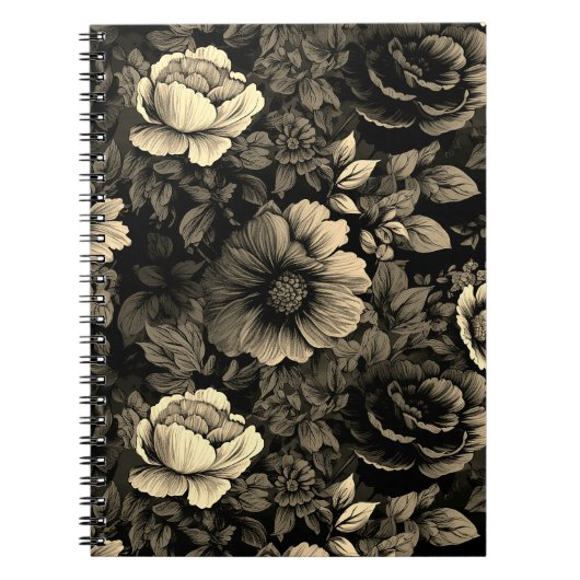 Carnet Impression florale vintage ton sépia (Devant)