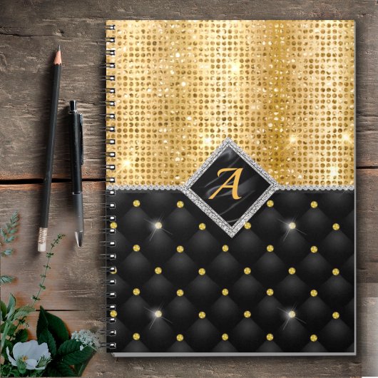Carnet Impression stylisée Crystal Gold diamant noir mono