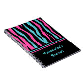 Carnet Impression zèbre mignon punk en rose chaud, noir e (Côté Droit)