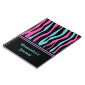 Carnet Impression zèbre mignon punk en rose chaud, noir e (Côté gauche)