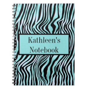 Carnet Impression zèbre personnalisée noire et turquoise 