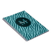Carnet Impression Zèbre Turquoise avec Monogramme et nom (Côté Droit)