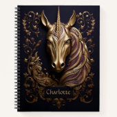 Carnet Impressionnante licorne dorée 3D personnalisée (Devant)
