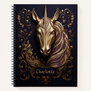 Carnet Impressionnante licorne dorée 3D personnalisée