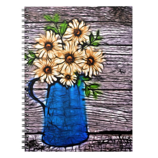 Carnet Impressionnisme rustique vase bleu tournesol jaune (Devant)