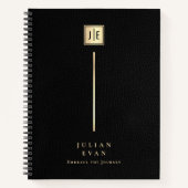 Carnet Imprimé en cuir élégant spirale monogramme noir et (Devant)